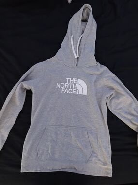 The North Face Light Gray Pullover Hoodie with White Logo